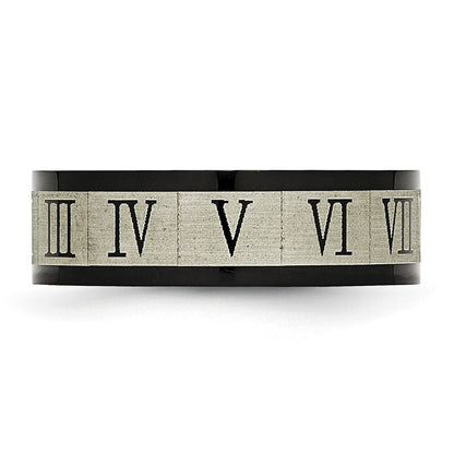 Edelstahl Gebürstet Schwarz Ip Beschichtet Roman Numerals Ring
