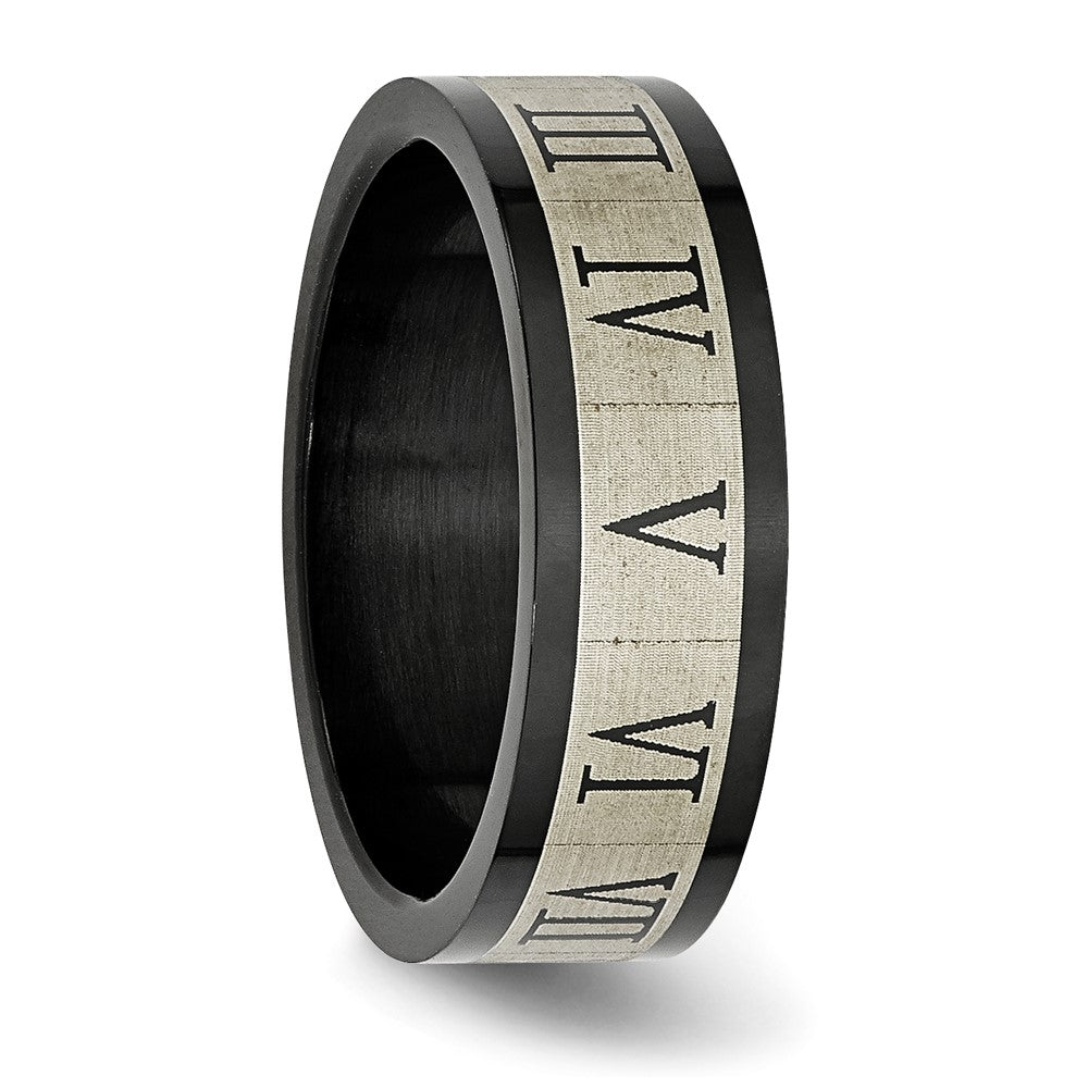 Edelstahl Gebürstet Schwarz Ip Beschichtet Roman Numerals Ring