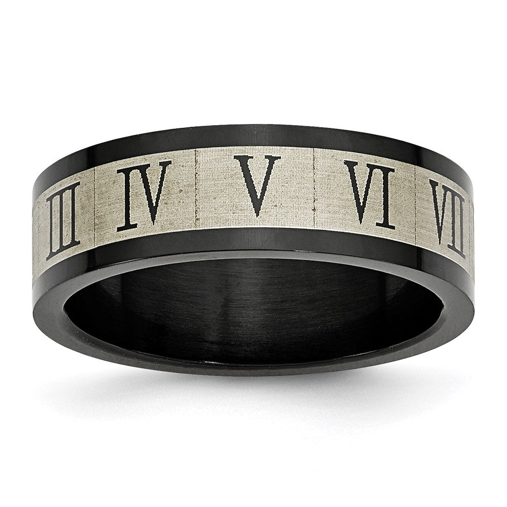 Edelstahl Gebürstet Schwarz Ip Beschichtet Roman Numerals Ring