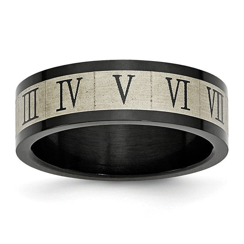 Edelstahl Gebürstet Schwarz Ip Beschichtet Roman Numerals Ring