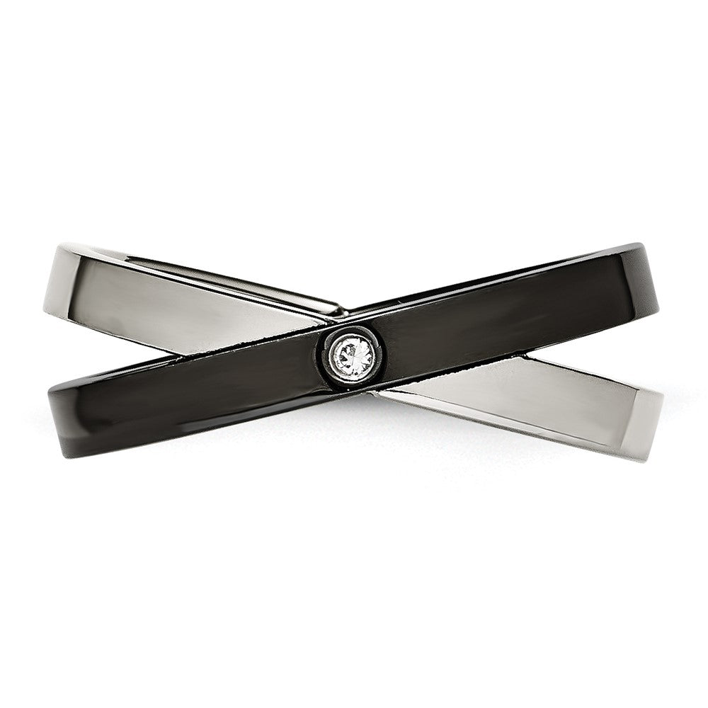Edelstahl Schwarz Ip Beschichtet mit Zirkonia Ring (size 6 Nur)