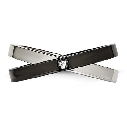 Edelstahl Schwarz Ip Beschichtet mit Zirkonia Ring (size 6 Nur)