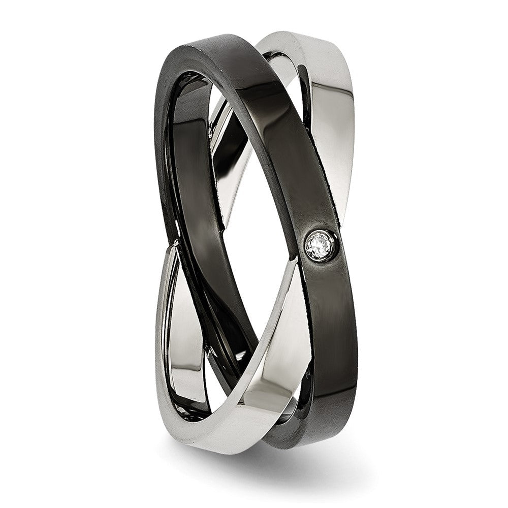 Edelstahl Schwarz Ip Beschichtet mit Zirkonia Ring (size 6 Nur)