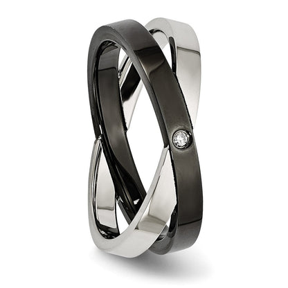 Edelstahl Schwarz Ip Beschichtet mit Zirkonia Ring (size 6 Nur)