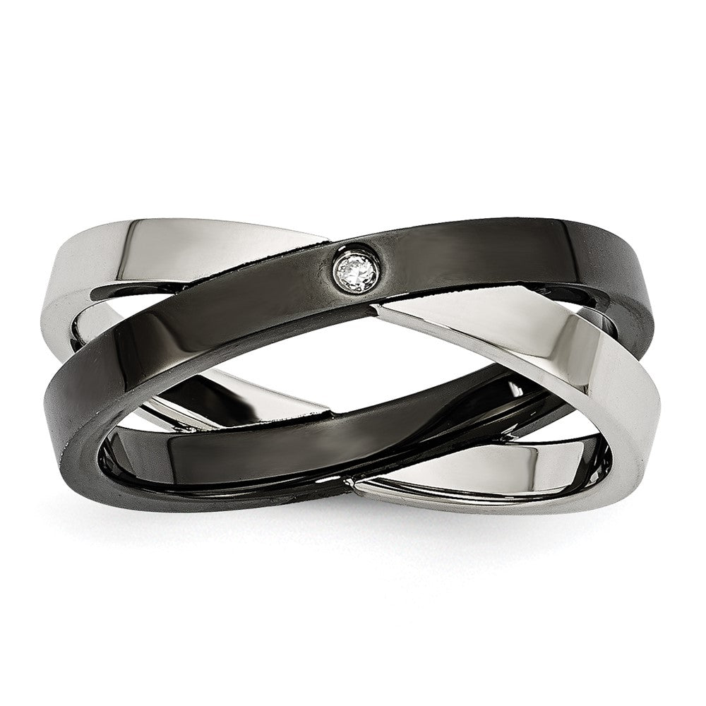 Edelstahl Schwarz Ip Beschichtet mit Zirkonia Ring (size 6 Nur)