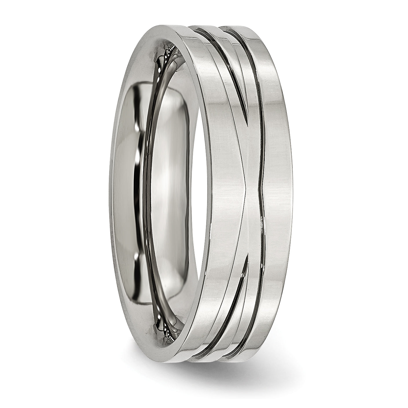 Edelstahl Poliert 6mm Gerillt Ring