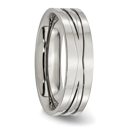 Edelstahl Poliert 6mm Gerillt Ring