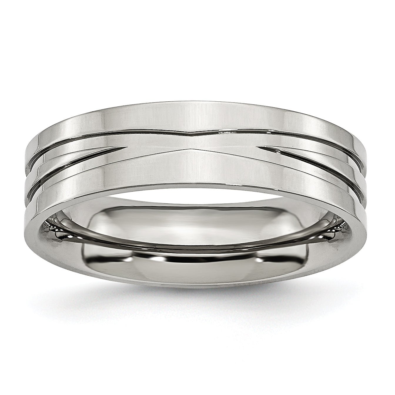 Edelstahl Poliert 6mm Gerillt Ring