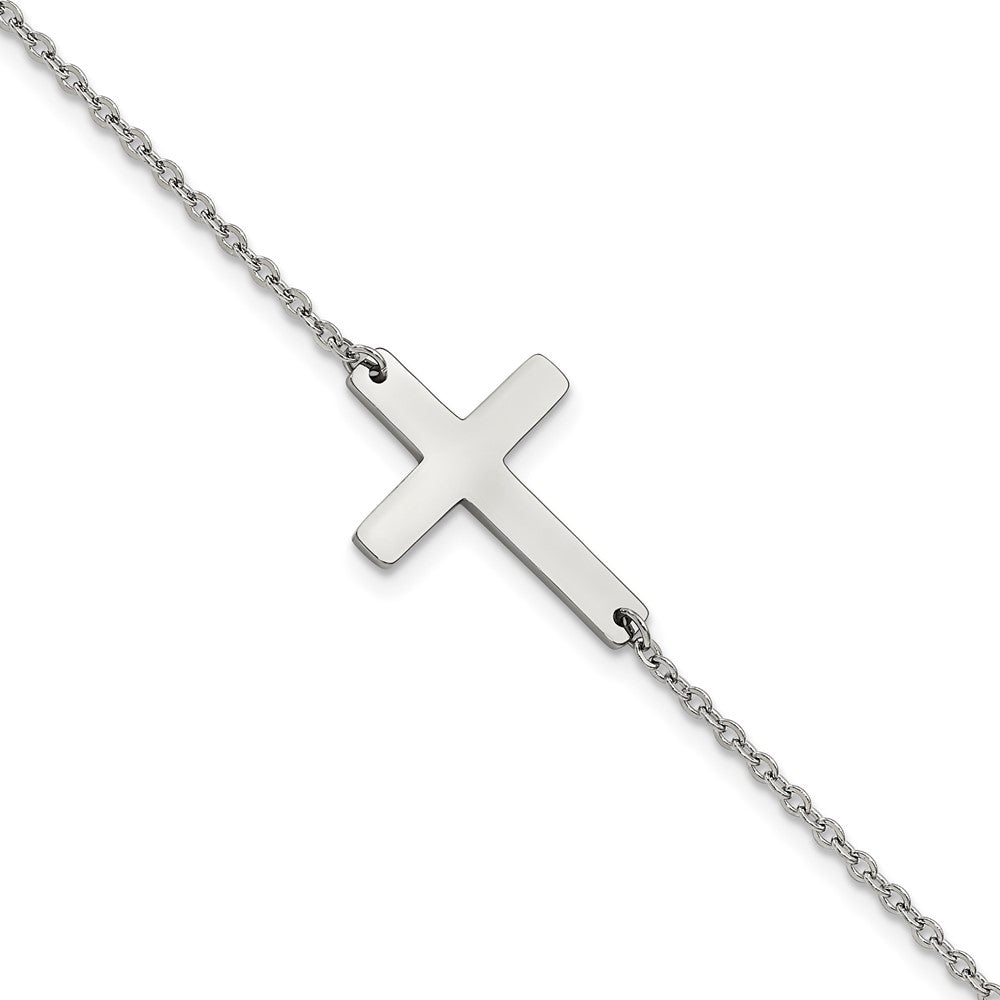 Edelstahl Chisel Poliert Seitlich Kreuz 10 Zoll Fußkettchen