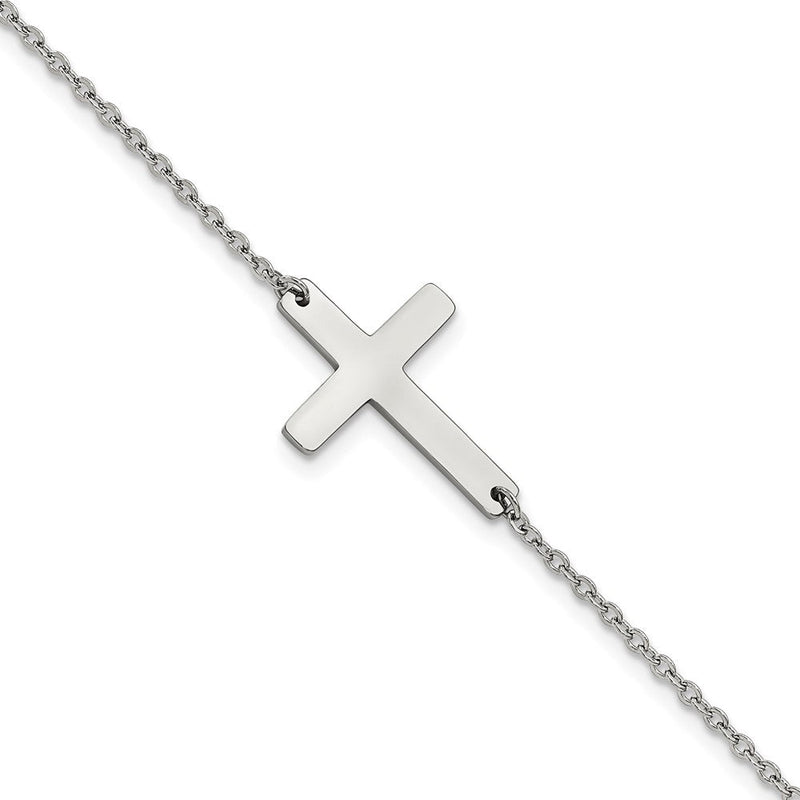 Edelstahl Chisel Poliert Seitlich Kreuz 10 Zoll Fußkettchen