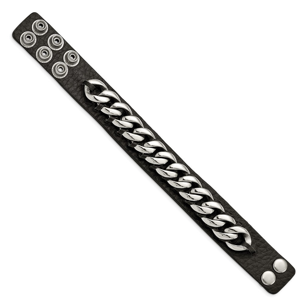 8.5 Zoll Edelstahl Schwarz Leder mit Kette 8.5 Zoll Armband