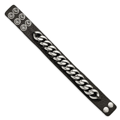 8.5 Zoll Edelstahl Schwarz Leder mit Kette 8.5 Zoll Armband