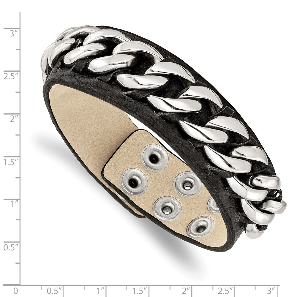 8.5 Zoll Edelstahl Schwarz Leder mit Kette 8.5 Zoll Armband