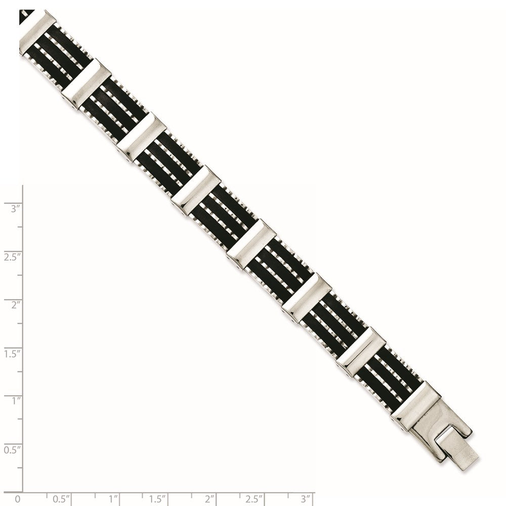 8.25 Zoll Edelstahl Schwarz Gummi & Poliert 8.25 Zoll Armband