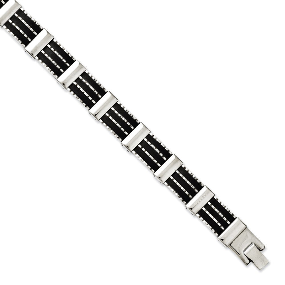 8.25 Zoll Edelstahl Schwarz Gummi & Poliert 8.25 Zoll Armband