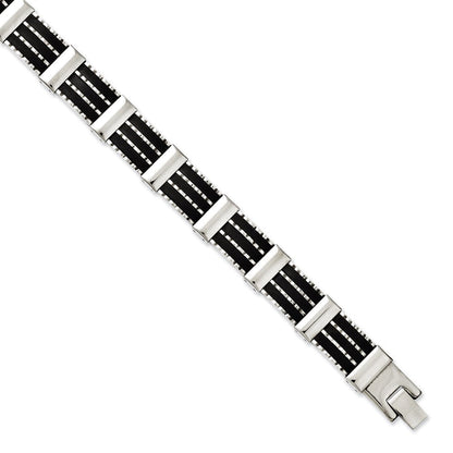 8.25 Zoll Edelstahl Schwarz Gummi & Poliert 8.25 Zoll Armband