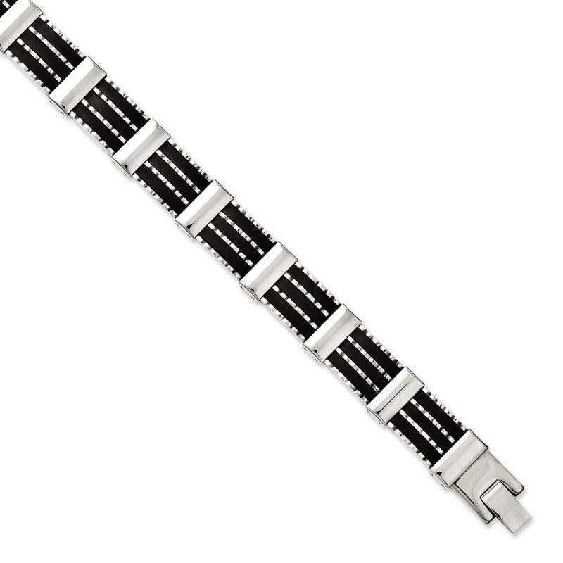 8.25 Zoll Edelstahl Schwarz Gummi & Poliert 8.25 Zoll Armband