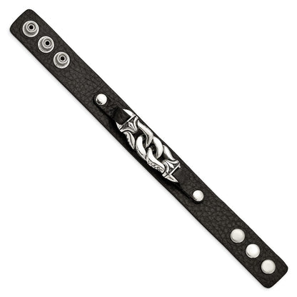 8.5 Zoll Edelstahl Schwarz Leder mit Antikisiert Kette 8.5 Zoll Armband