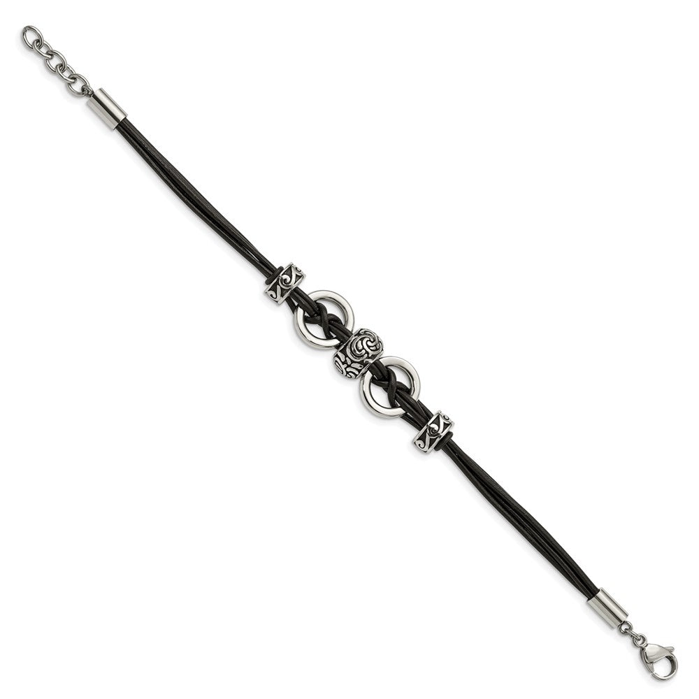8.25 Zoll Edelstahl Antikisiert und Poliert Leder 8.25 Zoll mit 1 Zoll Verlängerung Armband