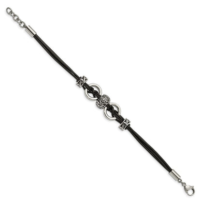 8.25 Zoll Edelstahl Antikisiert und Poliert Leder 8.25 Zoll mit 1 Zoll Verlängerung Armband