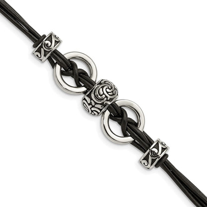 8.25 Zoll Edelstahl Antikisiert und Poliert Leder 8.25 Zoll mit 1 Zoll Verlängerung Armband