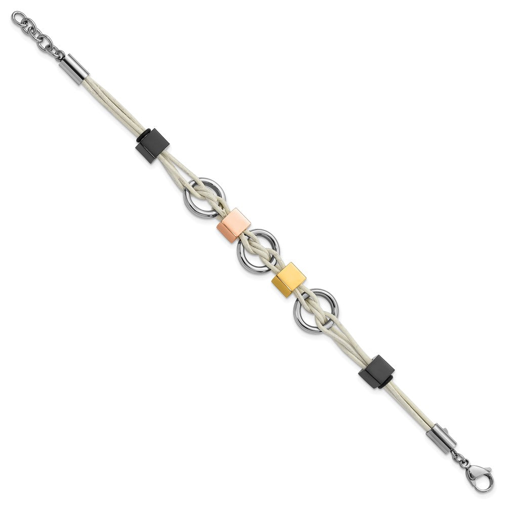 9 Zoll Edelstahl Multi Ip-beschichtet Perlen & Weiß Leder Mit.75 Zoll Verlängerung Armband