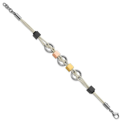 9 Zoll Edelstahl Multi Ip-beschichtet Perlen & Weiß Leder Mit.75 Zoll Verlängerung Armband