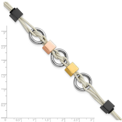 9 Zoll Edelstahl Multi Ip-beschichtet Perlen & Weiß Leder Mit.75 Zoll Verlängerung Armband