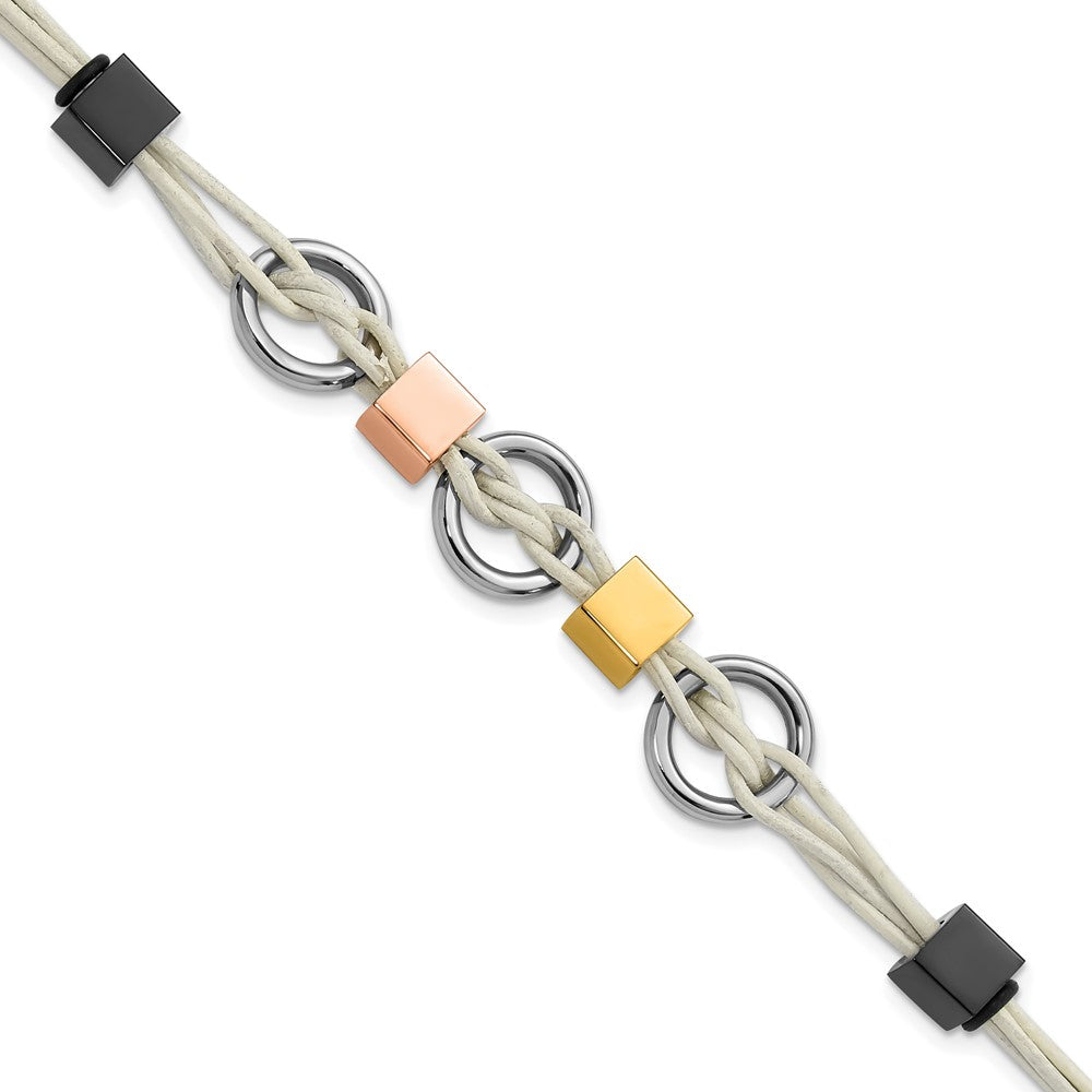 9 Zoll Edelstahl Multi Ip-beschichtet Perlen & Weiß Leder Mit.75 Zoll Verlängerung Armband