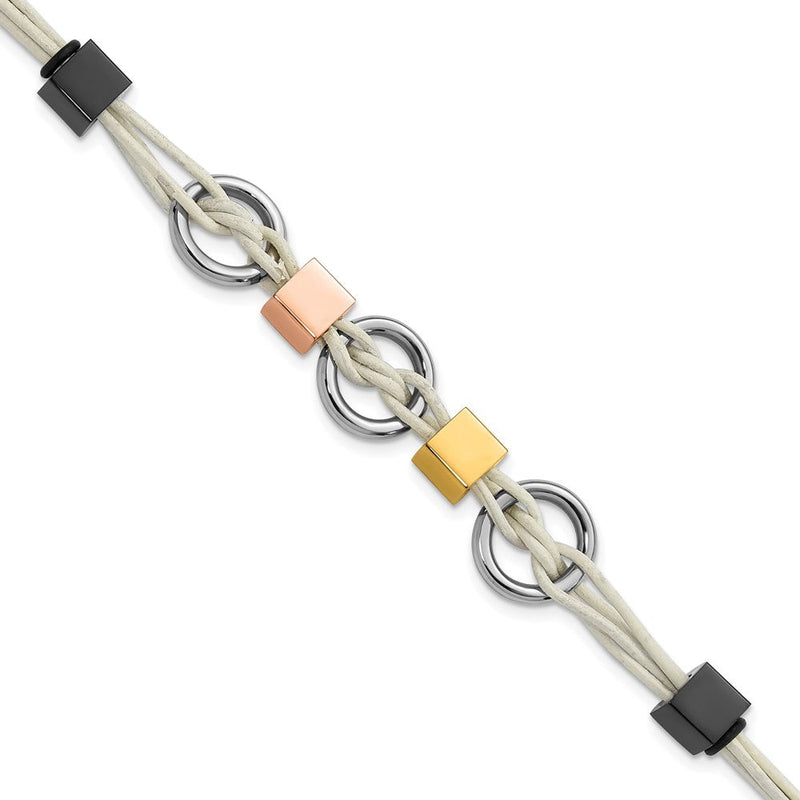 9 Zoll Edelstahl Multi Ip-beschichtet Perlen & Weiß Leder Mit.75 Zoll Verlängerung Armband
