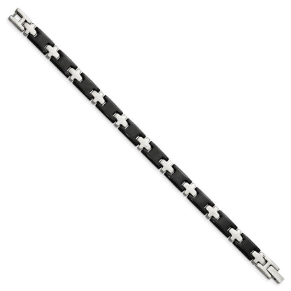 8.00 Zoll Chisel Edelstahl Poliert Schwarz-beschichtet 8 Kreuz Glieder Armband