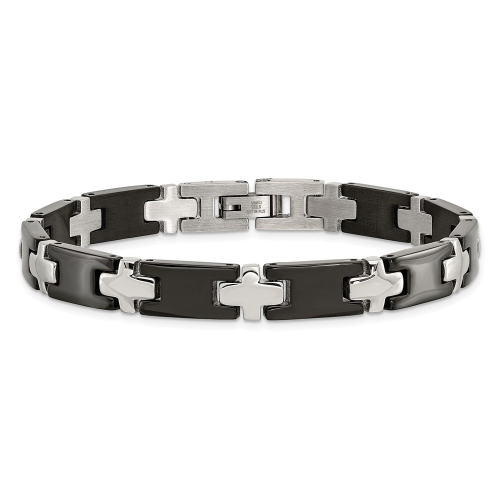 8.00 Zoll Chisel Edelstahl Poliert Schwarz-beschichtet 8 Kreuz Glieder Armband