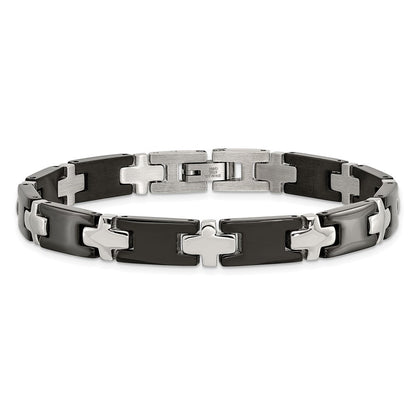 8.00 Zoll Chisel Edelstahl Poliert Schwarz-beschichtet 8 Kreuz Glieder Armband