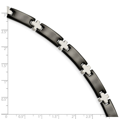 8.00 Zoll Chisel Edelstahl Poliert Schwarz-beschichtet 8 Kreuz Glieder Armband