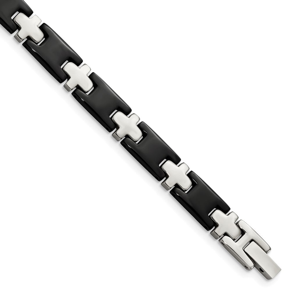 8.00 Zoll Chisel Edelstahl Poliert Schwarz-beschichtet 8 Kreuz Glieder Armband