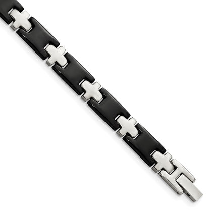8.00 Zoll Chisel Edelstahl Poliert Schwarz-beschichtet 8 Kreuz Glieder Armband