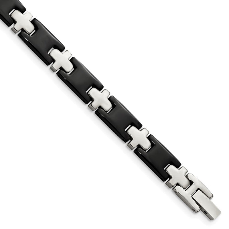 8.00 Zoll Chisel Edelstahl Poliert Schwarz-beschichtet 8 Kreuz Glieder Armband