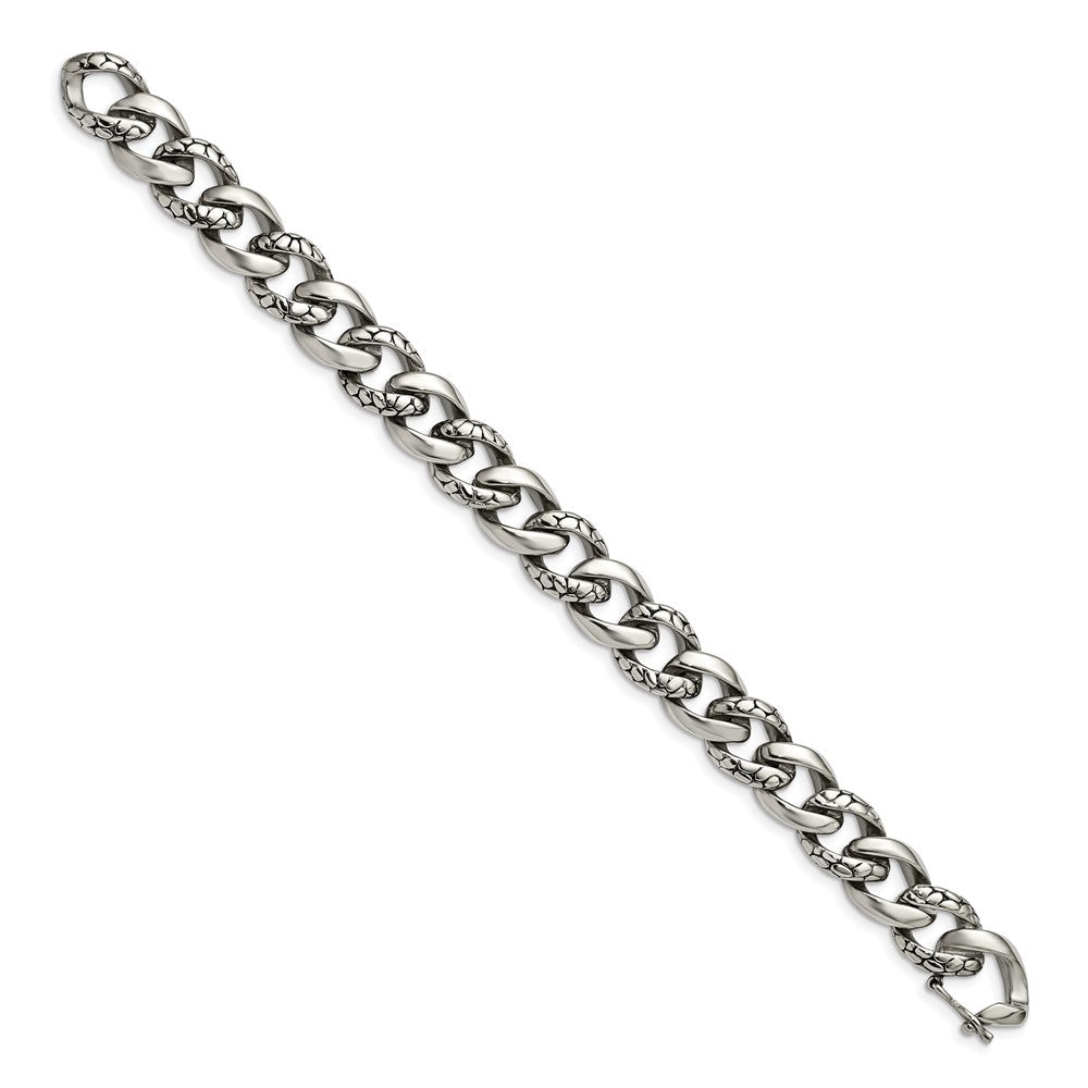 Edelstahl Chisel Antikisiert Poliert und Reptile Scale Strukturiert Glieder Gliederarmband