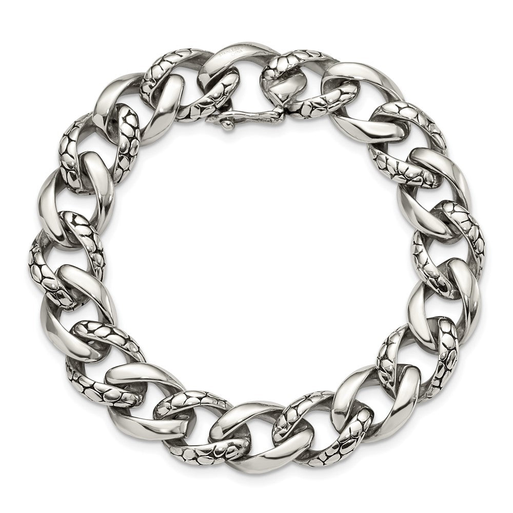 Edelstahl Chisel Antikisiert Poliert und Reptile Scale Strukturiert Glieder Gliederarmband