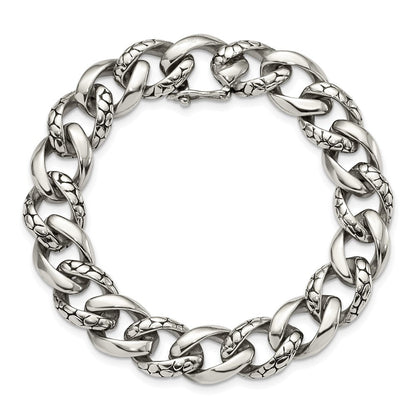 Edelstahl Chisel Antikisiert Poliert und Reptile Scale Strukturiert Glieder Gliederarmband