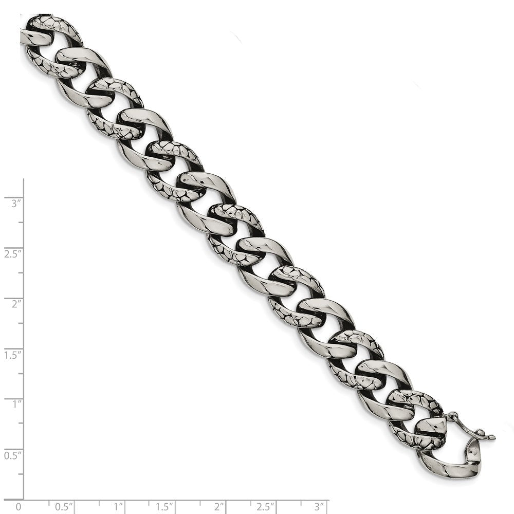 Edelstahl Chisel Antikisiert Poliert und Reptile Scale Strukturiert Glieder Gliederarmband