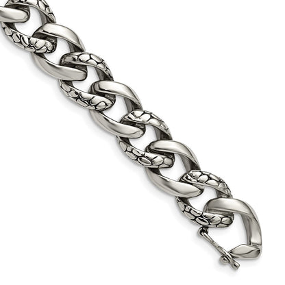 Edelstahl Chisel Antikisiert Poliert und Reptile Scale Strukturiert Glieder Gliederarmband