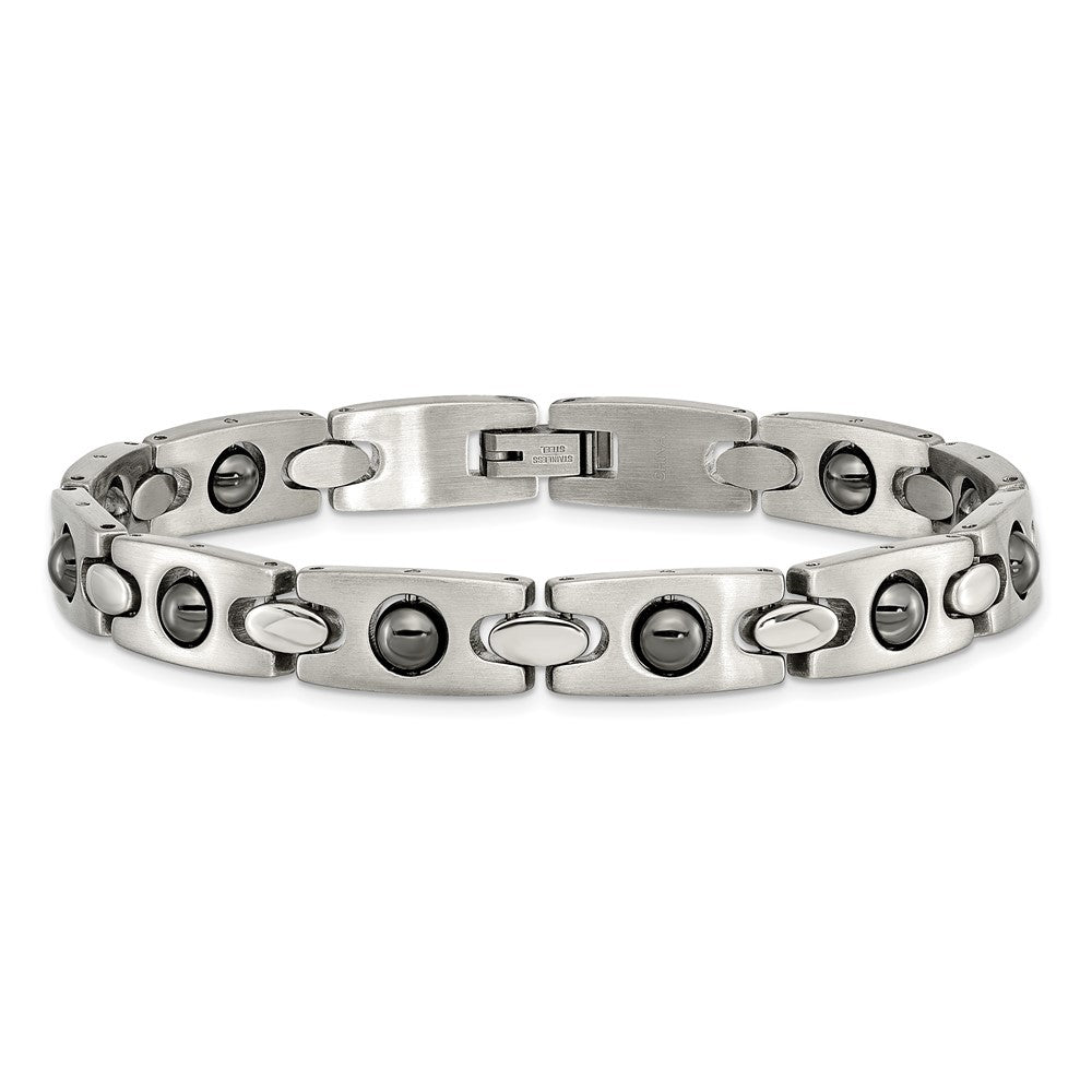 Edelstahl Chisel Gebürstet und Poliert mit Magnetic Kugel Akzente 8.5 Zoll Glieder Armband