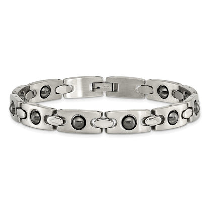 Edelstahl Chisel Gebürstet und Poliert mit Magnetic Kugel Akzente 8.5 Zoll Glieder Armband