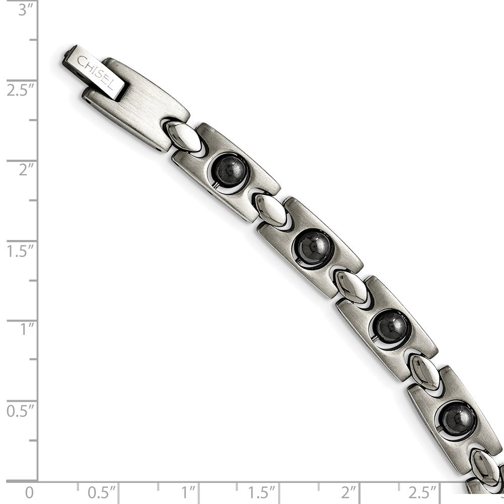 Edelstahl Chisel Gebürstet und Poliert mit Magnetic Kugel Akzente 8.5 Zoll Glieder Armband