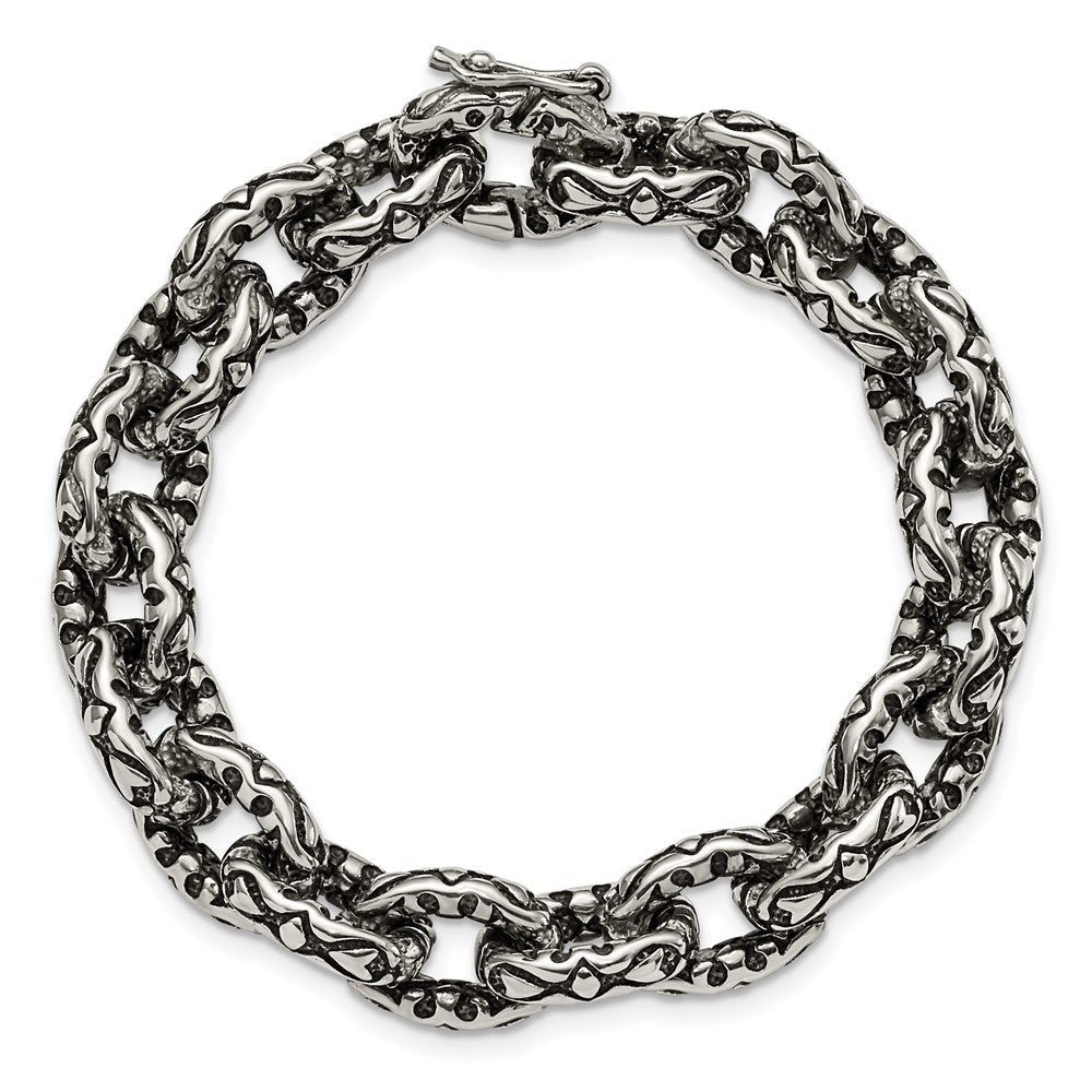 Edelstahl Chisel Antikisiert Poliert und Strukturiert Fantasieglieder Gliederarmband