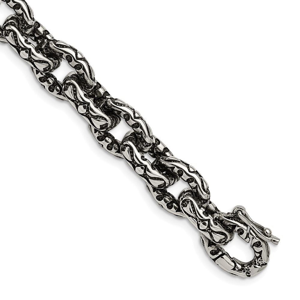 Edelstahl Chisel Antikisiert Poliert und Strukturiert Fantasieglieder Gliederarmband
