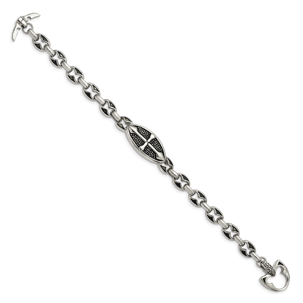 9 Zoll Edelstahl Antikisiert Strukturiert und Poliert Kreuz 9 Zoll Knebel Armband