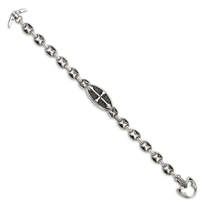9 Zoll Edelstahl Antikisiert Strukturiert und Poliert Kreuz 9 Zoll Knebel Armband