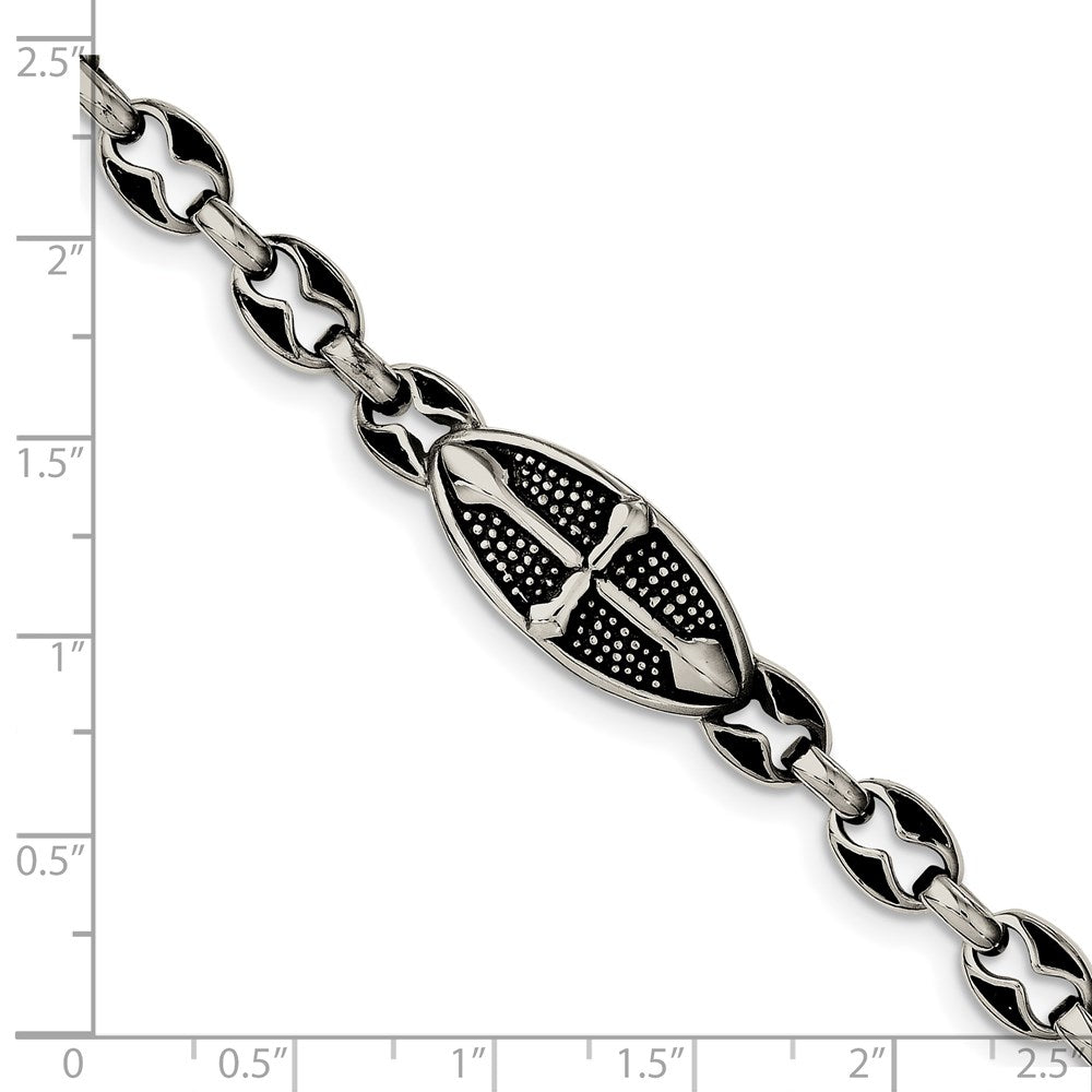 9 Zoll Edelstahl Antikisiert Strukturiert und Poliert Kreuz 9 Zoll Knebel Armband